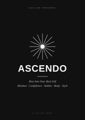 Ascendo — Rise Into Your Best Self ebook cover, minimalist white sunburst graphic on a black background